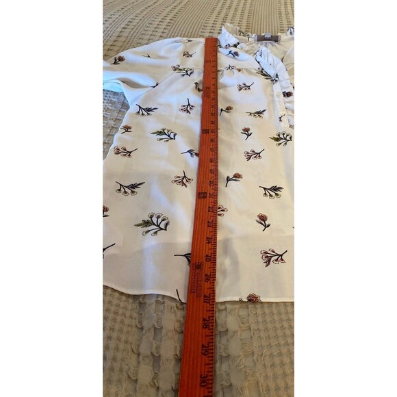 Loft Blouse Size XL Top Cream Long Sleeve Ruffle Collar 1/3 Button Front Dressy - Picture 9 of 10